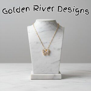 18K Gold Plated Zircon White Butterfly Necklace